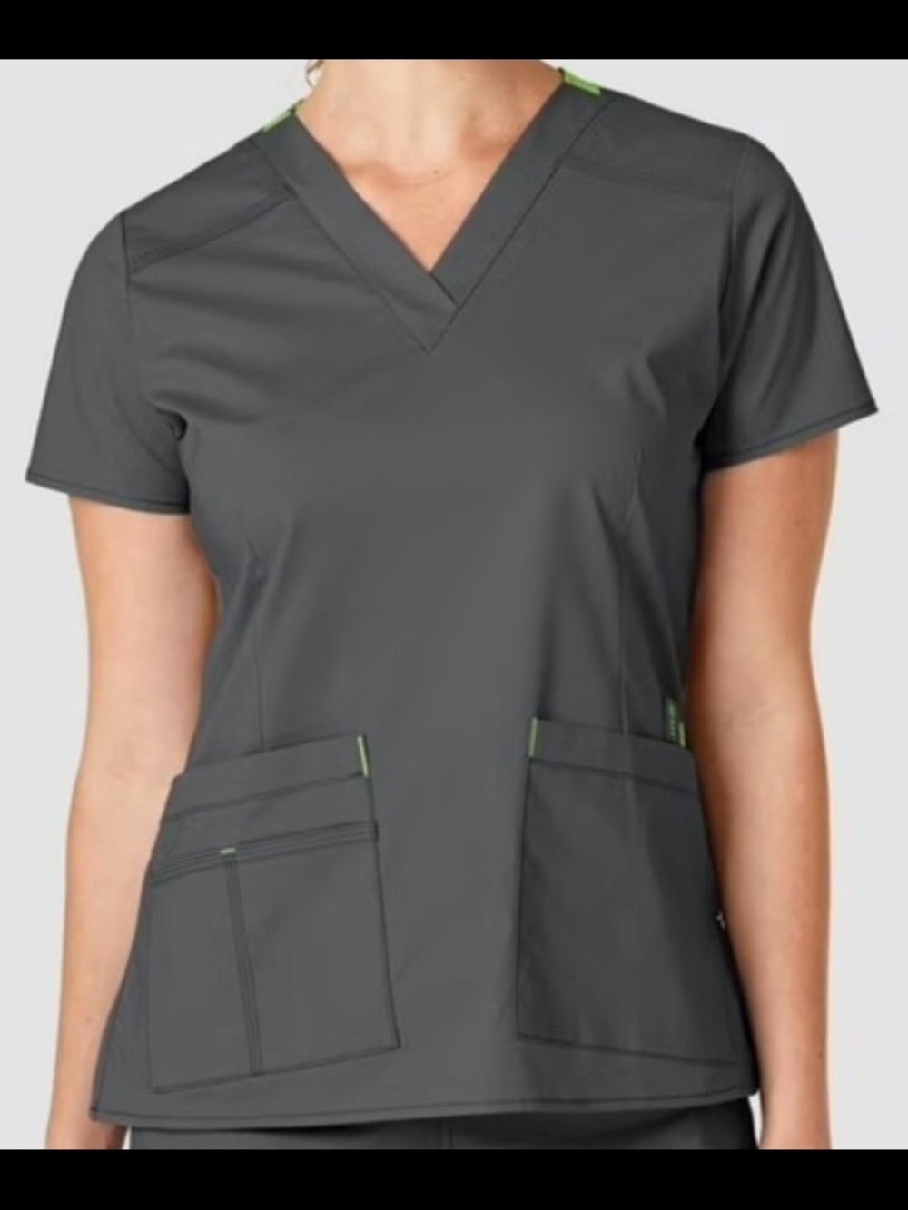 Women’s Wonderwink WonderFlex Charcoal V-Neck Medical Scrub Top - Medium